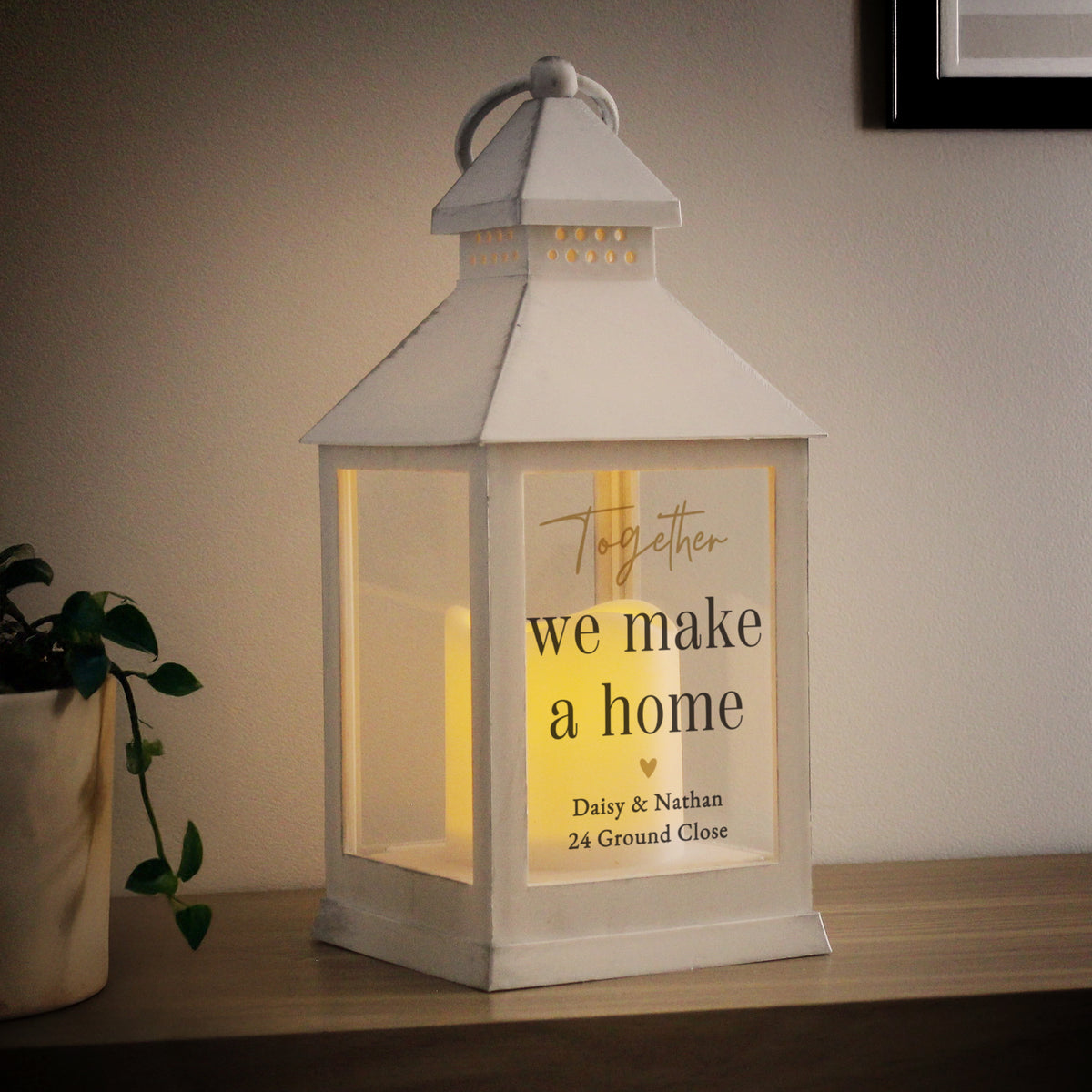 Personalised Black & Gold Free Text White Lantern for Wedding