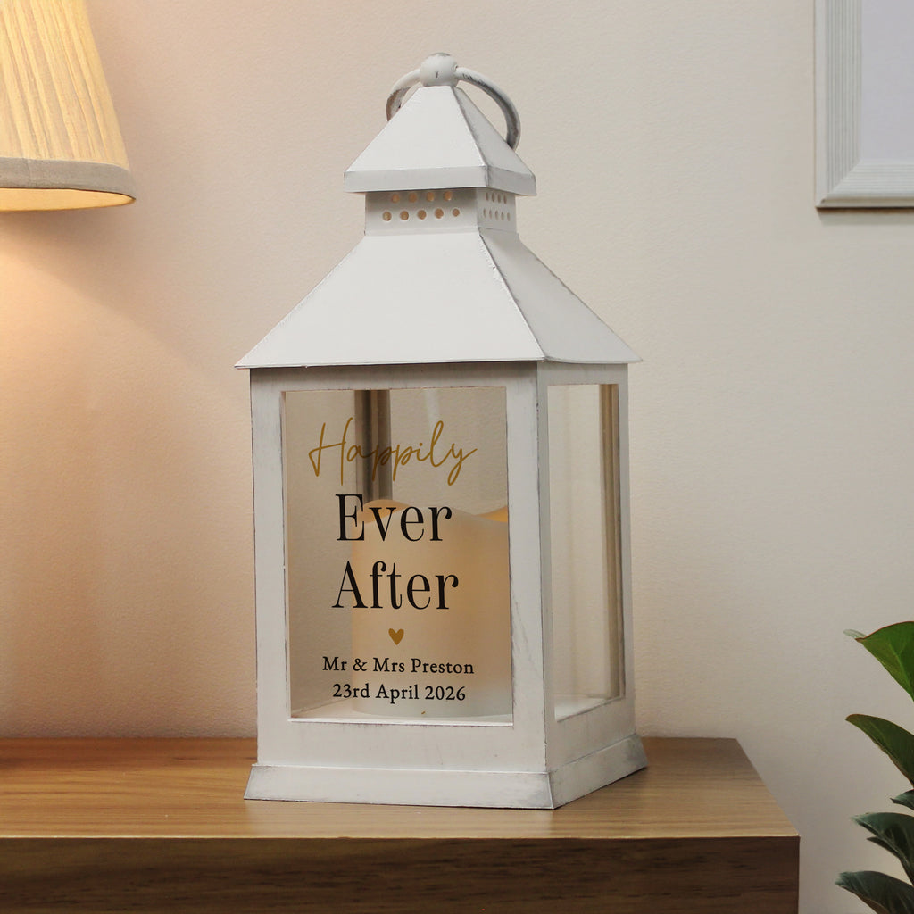 Personalised Black & Gold Free Text White Lantern for Wedding