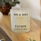 Personalised Black & Gold Bow Frosted Candle | Candles & Reed Diffusers | Wedding Gift