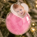 Personalised Photo Upload Pink Feather Glass Bauble