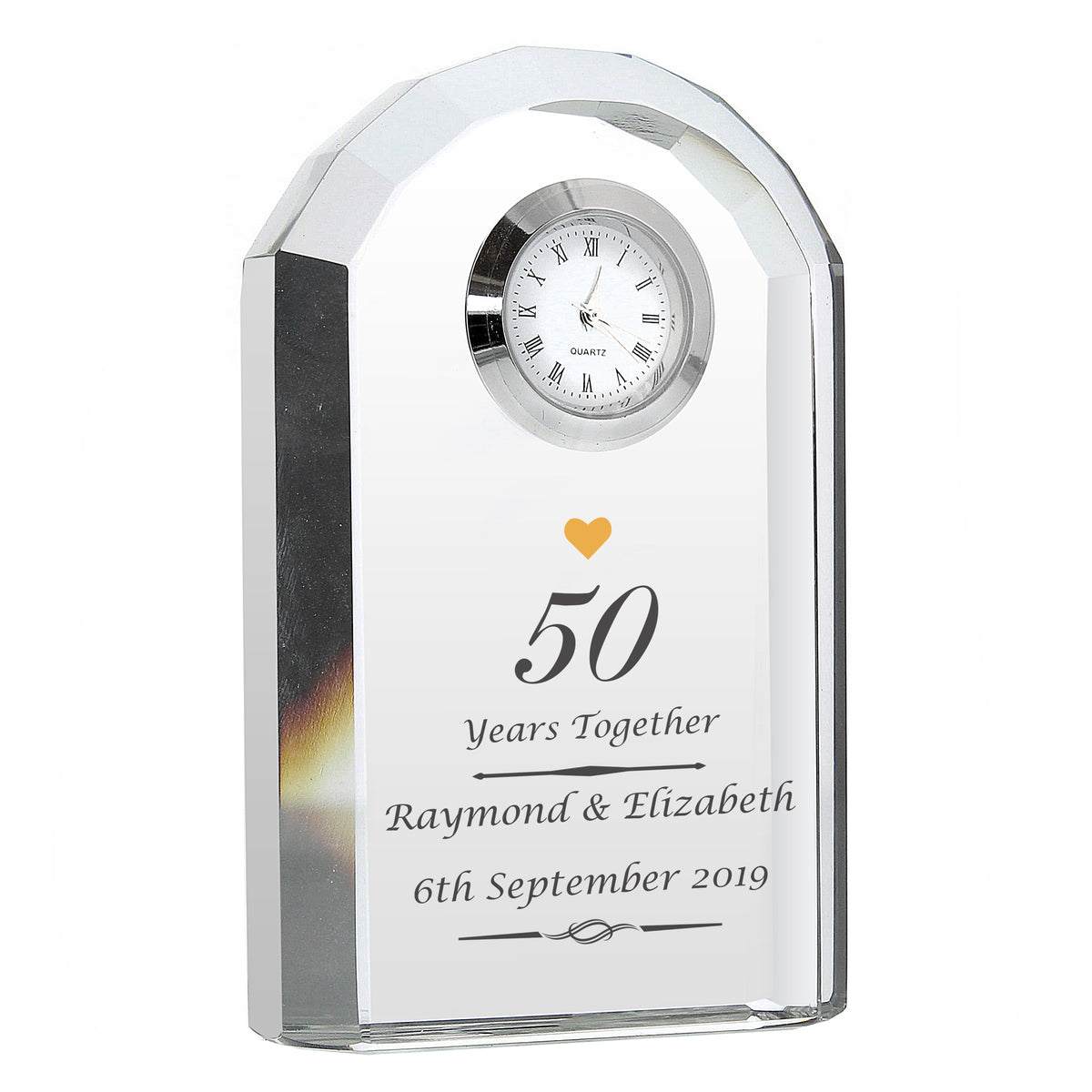 Personalised Golden Anniversary Crystal Clock | Wedding Gift