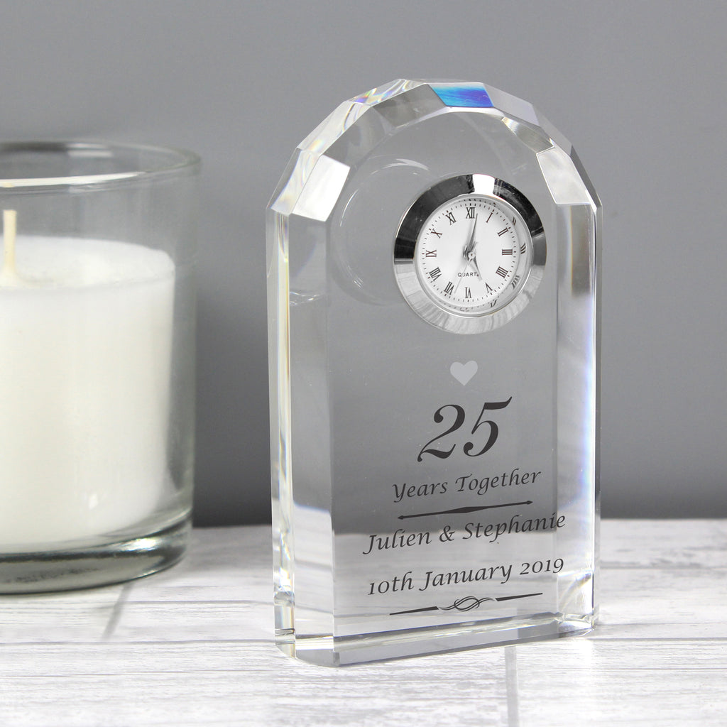 Personalised Silver Anniversary Crystal Clock | Wedding Gift