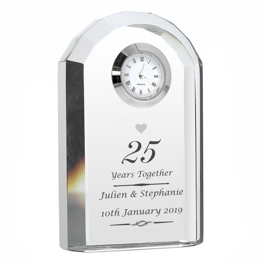 Personalised Silver Anniversary Crystal Clock | Wedding Gift