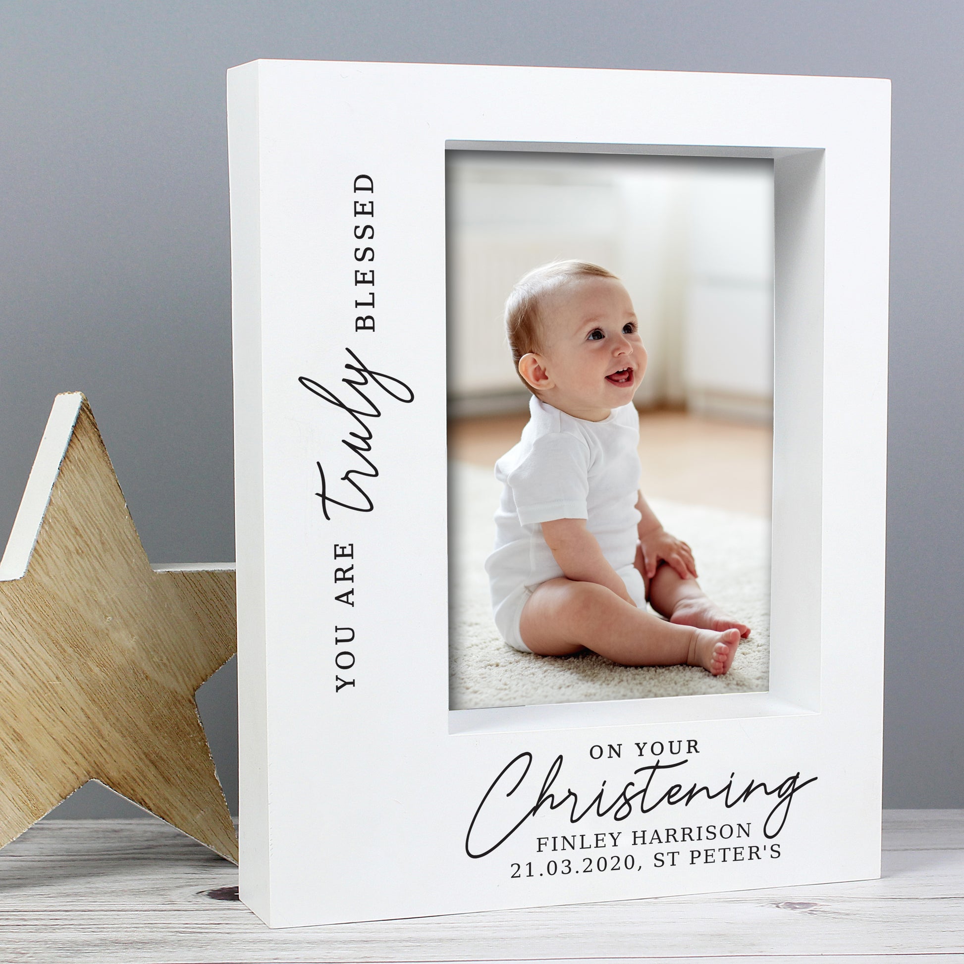 Personalised 'Truly Blessed' Christening 5x7 Box Photo Frame - Inspired Creative Gifts