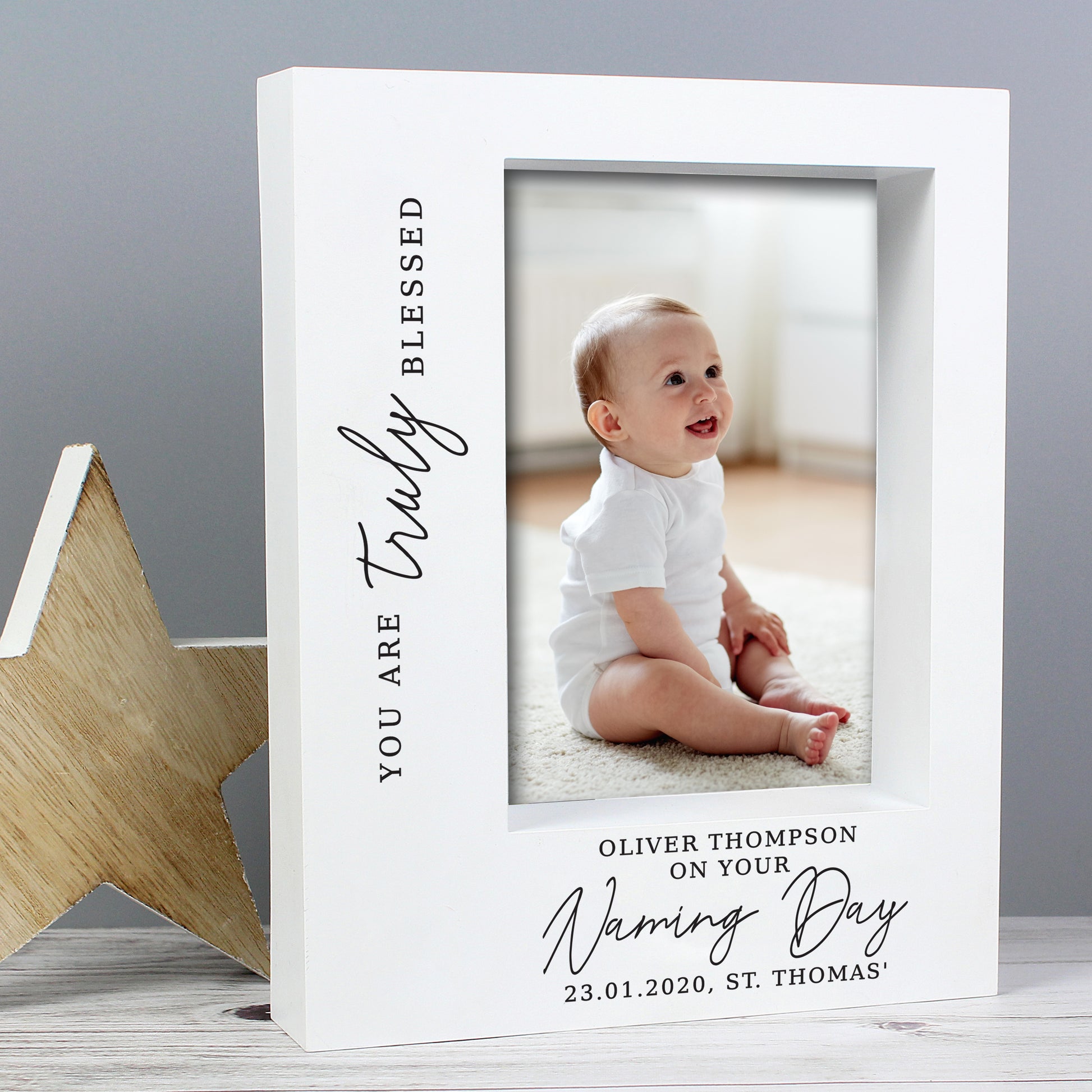 Personalised 'Truly Blessed' Naming Day 5x7 Box Photo Frame - Inspired Creative Gifts