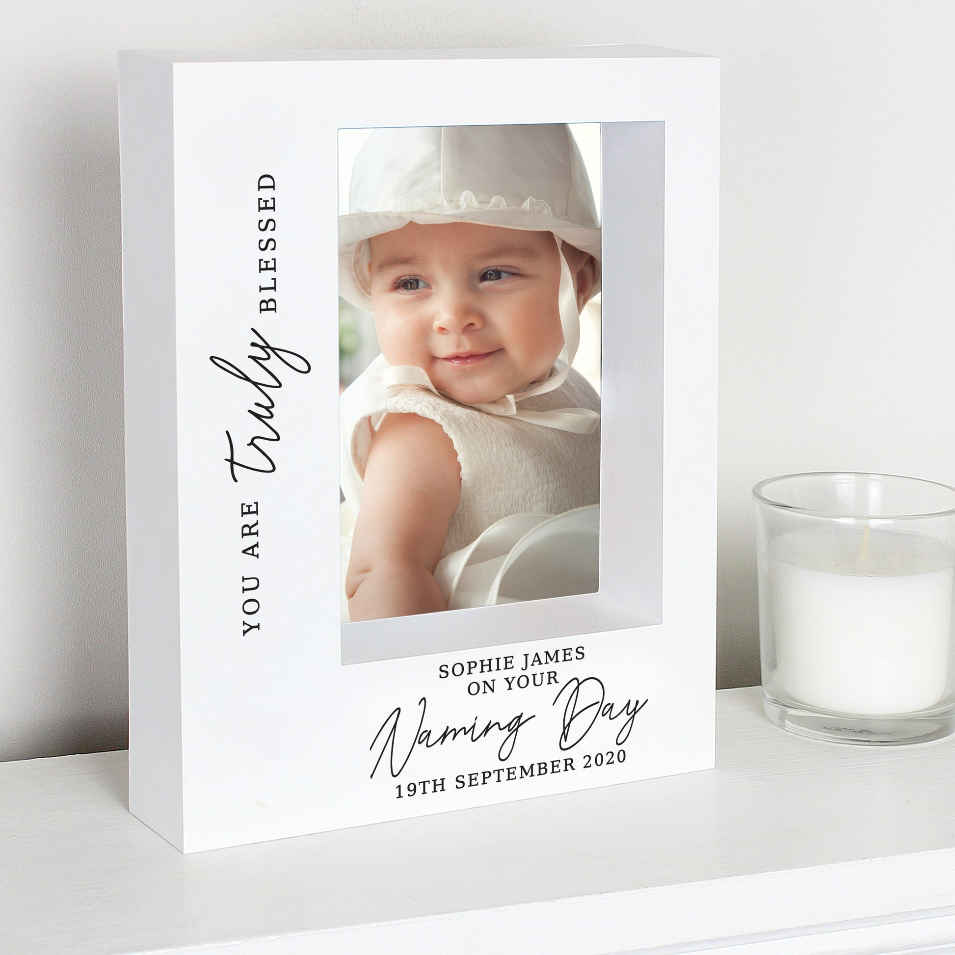 Personalised 'Truly Blessed' Naming Day 5x7 Box Photo Frame - Inspired Creative Gifts