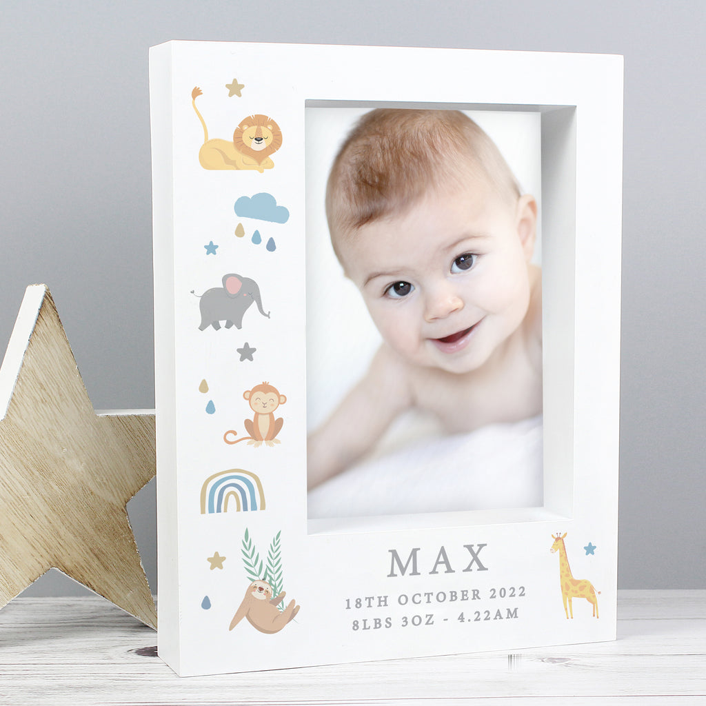 Personalised Safari Animals 5x7 Box Photo Frame | Framed Prints & Canvases | New Baby Gift