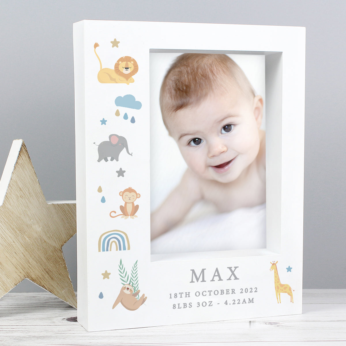 Personalised Safari Animals 5x7 Box Photo Frame | Framed Prints & Canvases | New Baby Gift