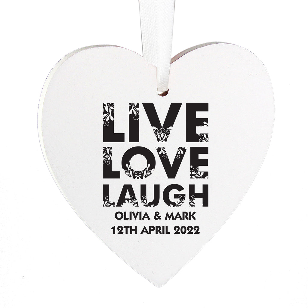 Personalised Live Love Laugh Wooden Heart Decoration for Christmas