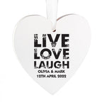 Personalised Live Love Laugh Wooden Heart Decoration for Christmas