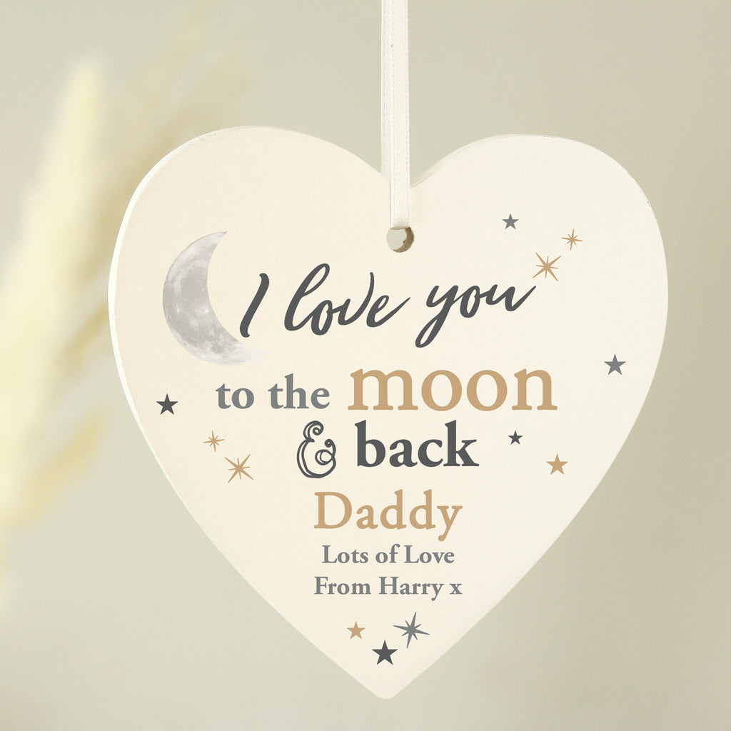 Personalised To the Moon and Back... Wooden Heart Decoration | Hanging Decorations & Signs