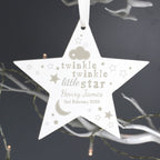 Personalised Twinkle Twinkle Wooden Star Decoration for New Baby
