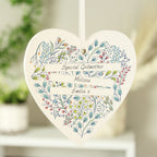 Personalised Botanical Scroll Wooden Heart Decoration | Hanging Decorations & Signs | Inspired Creative Gifts
