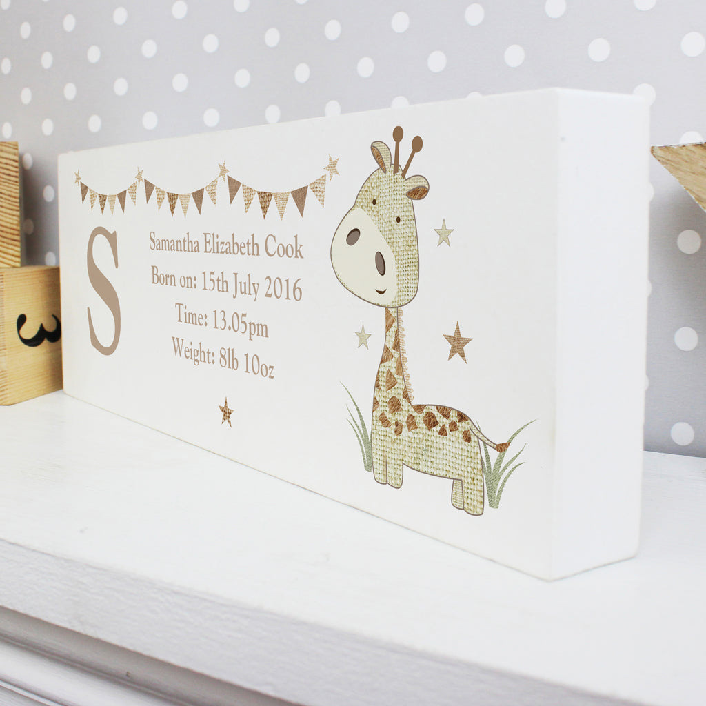 Personalised Hessian Giraffe Wooden Mantel Decoration | Hanging Decorations & Signs | Christmas Gift