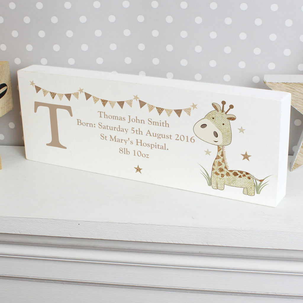 Personalised Hessian Giraffe Wooden Mantel Decoration | Hanging Decorations & Signs | Christmas Gift
