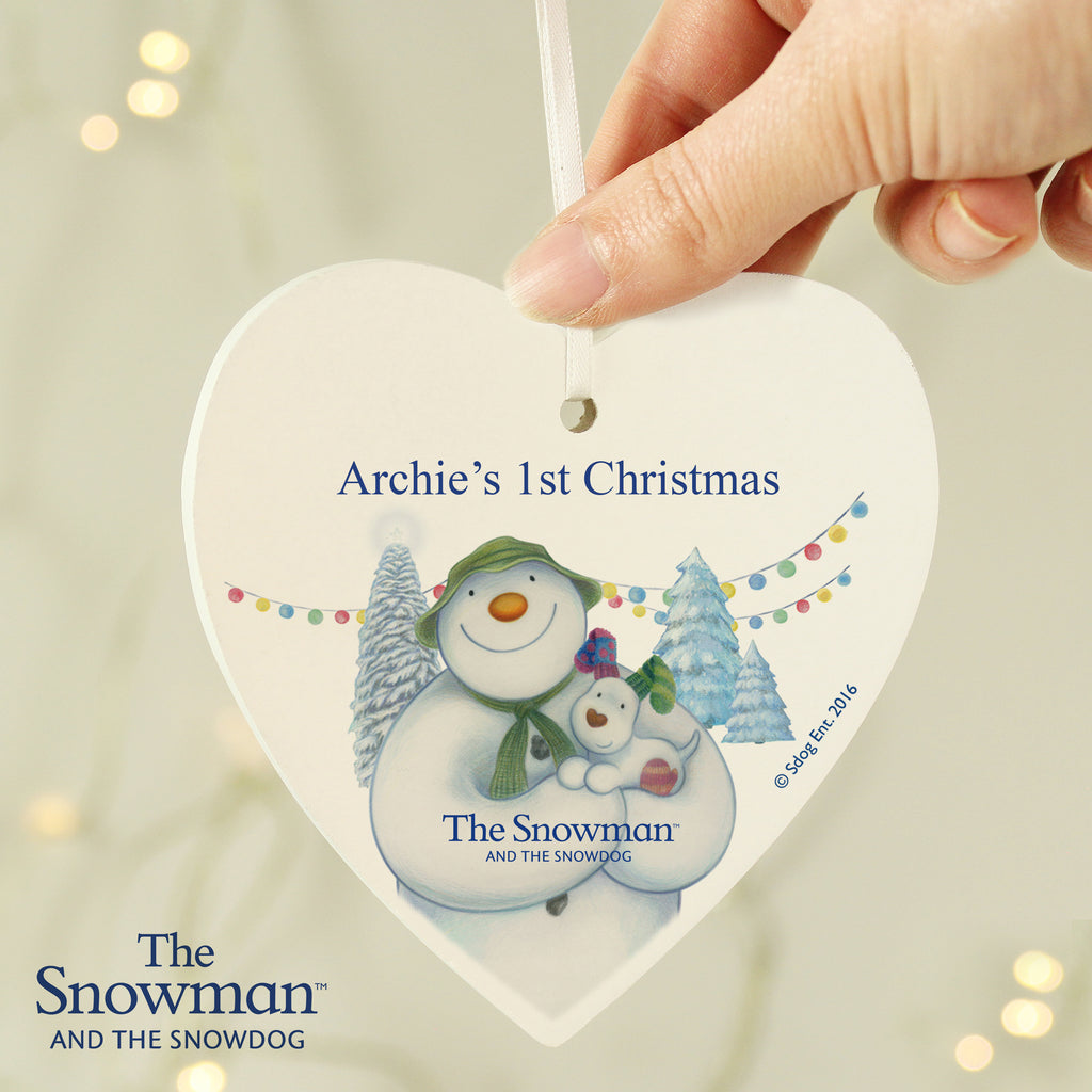 Personalised The Snowman and the Snowdog Wooden Heart Decoration | Hanging Decorations & Signs | Christmas Gift