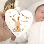 Personalised Hessian Rabbit Wooden Heart Decoration | Hanging Decorations & Signs
