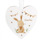 Personalised Hessian Rabbit Wooden Heart Decoration | Hanging Decorations & Signs