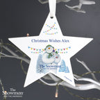 Personalised The Snowman and the Snowdog Wooden Star Decoration for Christmas