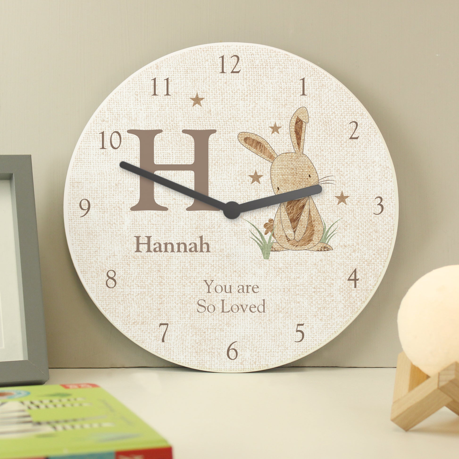 Personalised Hessian Rabbit Shabby Chic Large Wooden Clock - Clocks & Watches - Inspired Creative Gifts