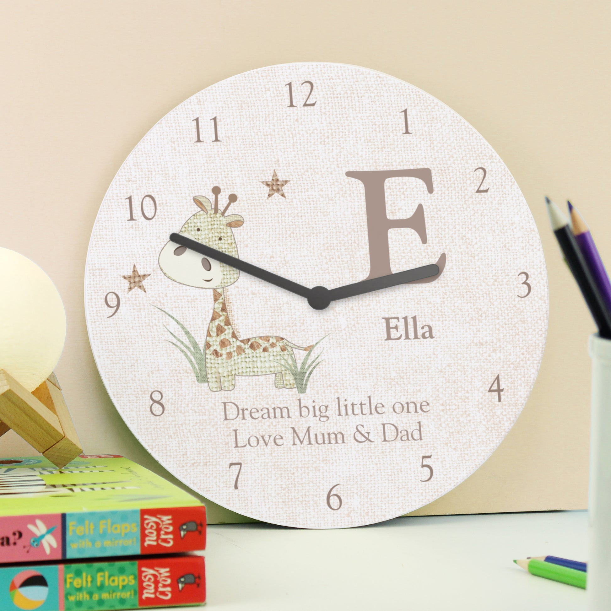 Personalised Hessian Giraffe Shabby Chic Large Wooden Clock - Clocks & Watches - Inspired Creative Gifts