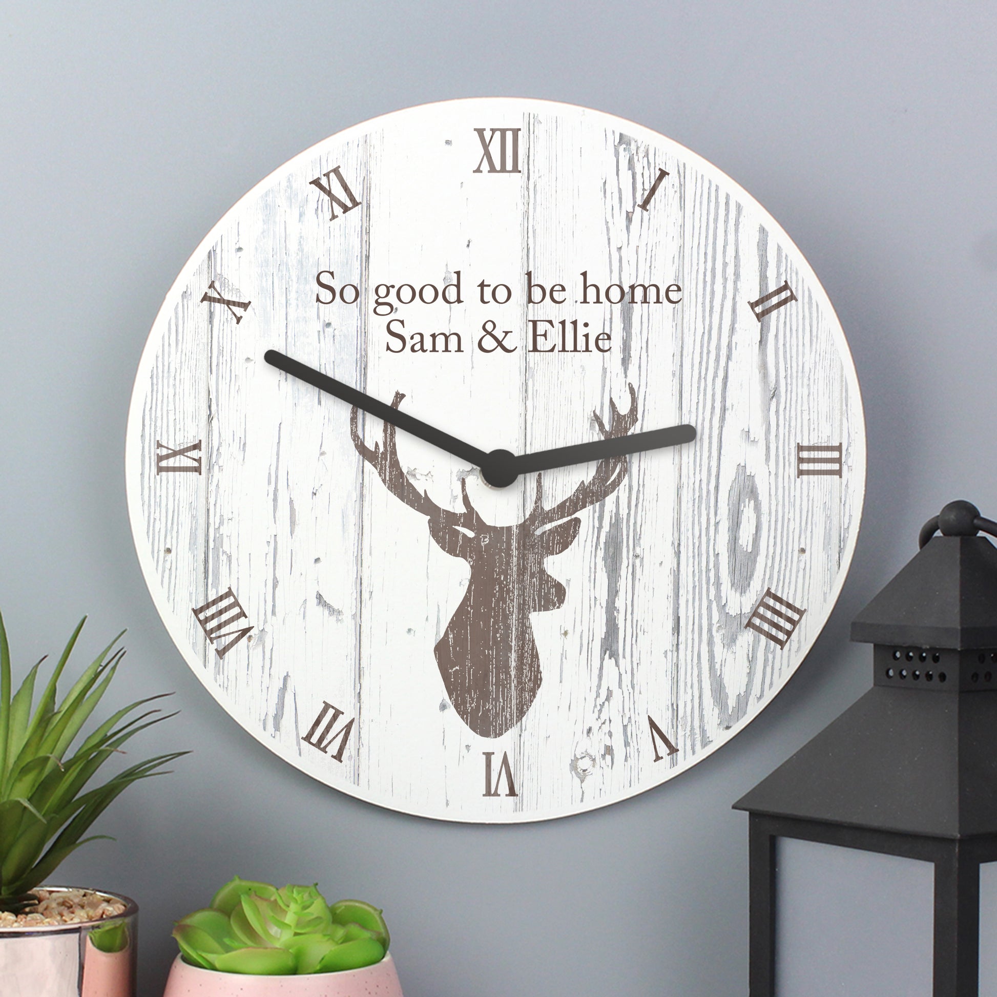 Personalised Highland Stag Shabby Chic Wooden Clock - Clocks & Watches - Inspired Creative Gifts