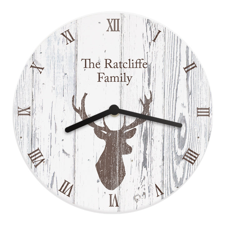 Personalised Highland Stag Shabby Chic Wooden Clock - Clocks & Watches - Inspired Creative Gifts