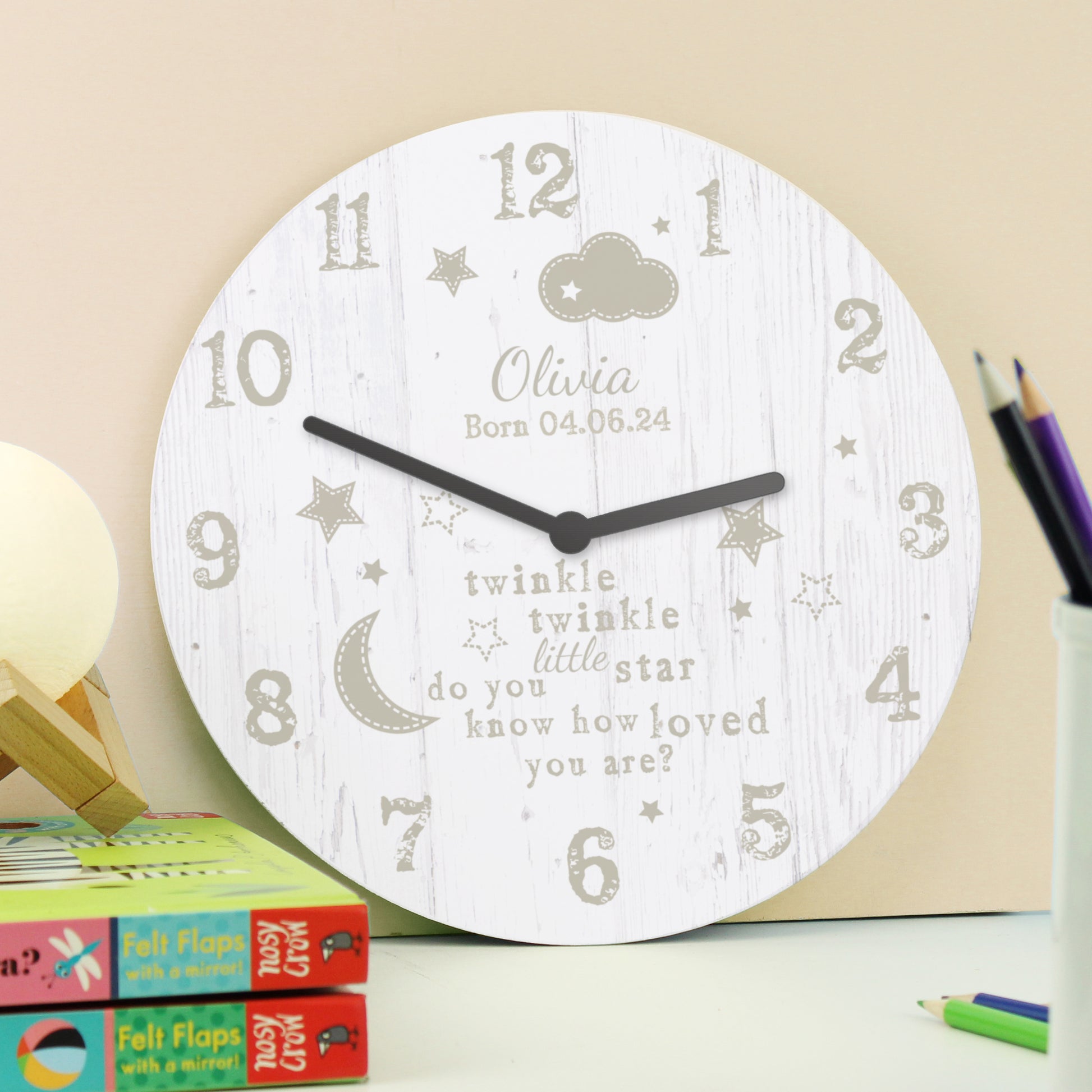 Personalised Twinkle Twinkle Shabby Chic Large Wooden Clock - Clocks & Watches - Inspired Creative Gifts