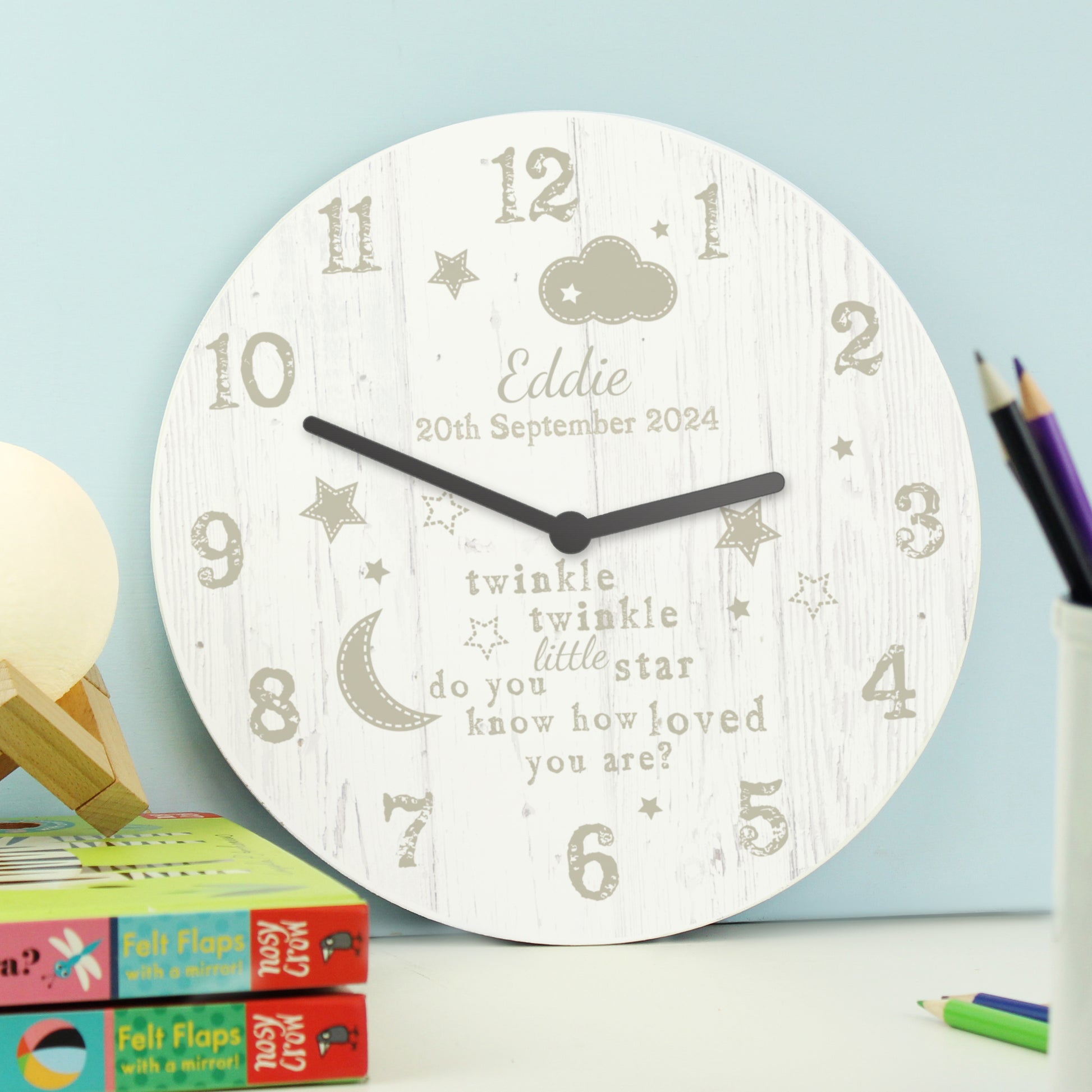 Personalised Twinkle Twinkle Shabby Chic Large Wooden Clock - Clocks & Watches - Inspired Creative Gifts