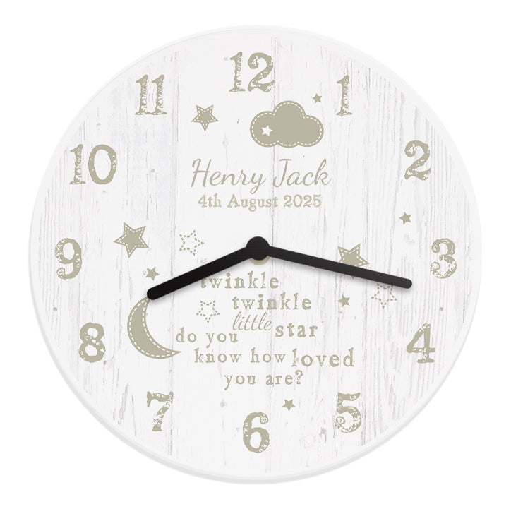 Personalised Twinkle Twinkle Shabby Chic Large Wooden Clock - Clocks & Watches - Inspired Creative Gifts
