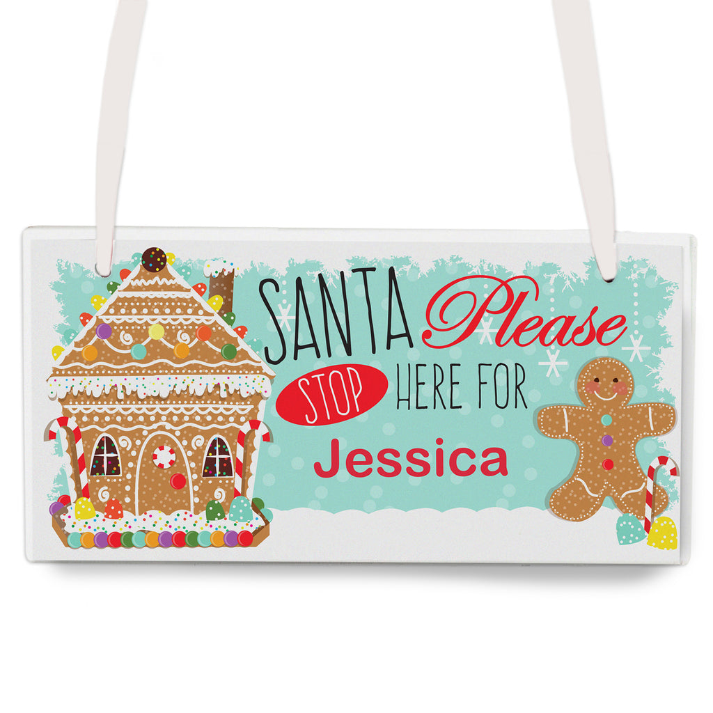 Personalised Gingerbread House Santa Stop Here Wooden Sign for Christmas