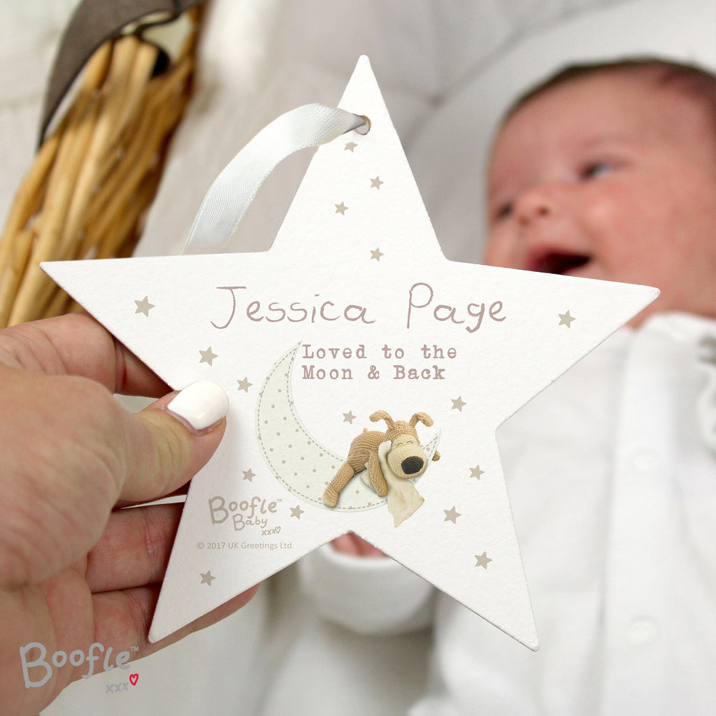 Personalised Boofle Baby Wooden Star Decoration | Christmas Gift