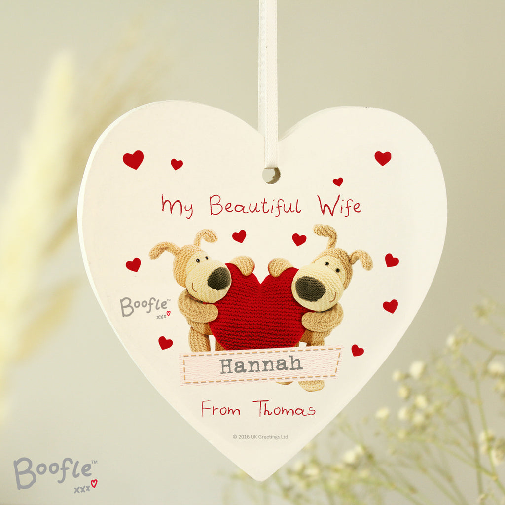 Personalised Boofle Shared Heart Wooden Heart Decoration | Valentine's Day Gift