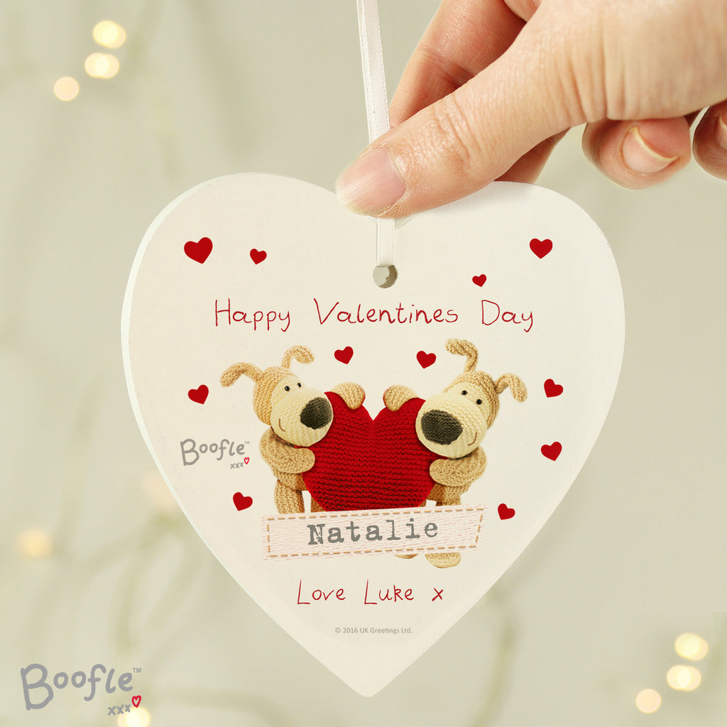 Personalised Boofle Shared Heart Wooden Heart Decoration | Valentine's Day Gift