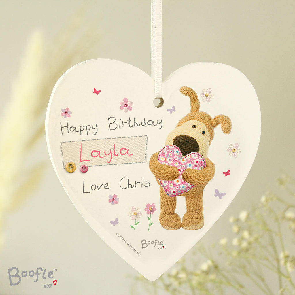 Personalised Boofle Flowers Wooden Heart Decoration | Hanging Decorations & Signs | Mother's Day Gift