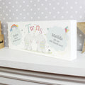 Personalised Hessian Elephant Twins Wooden Mantel Decoration | New Baby Gift