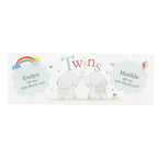 Personalised Hessian Elephant Twins Wooden Mantel Decoration | New Baby Gift