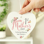 Personalised Floral Bouquet 1st Mothers Day Wooden Heart Decoration for Mother's Day