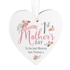 Personalised Floral Bouquet 1st Mothers Day Wooden Heart Decoration for Mother's Day