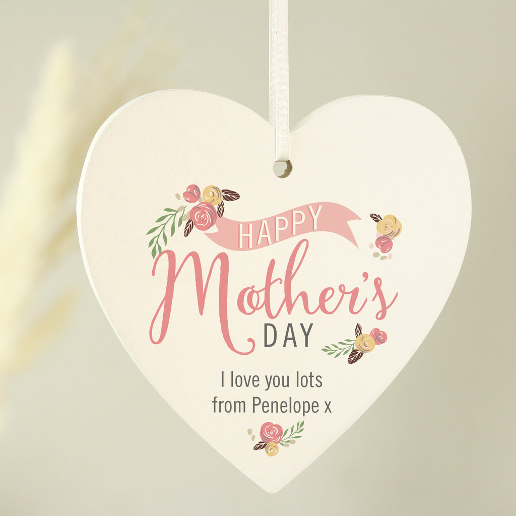 Personalised Floral Bouquet Mother's Day Wooden Heart Decoration | Hanging Decorations & Signs | Mother's Day Gift