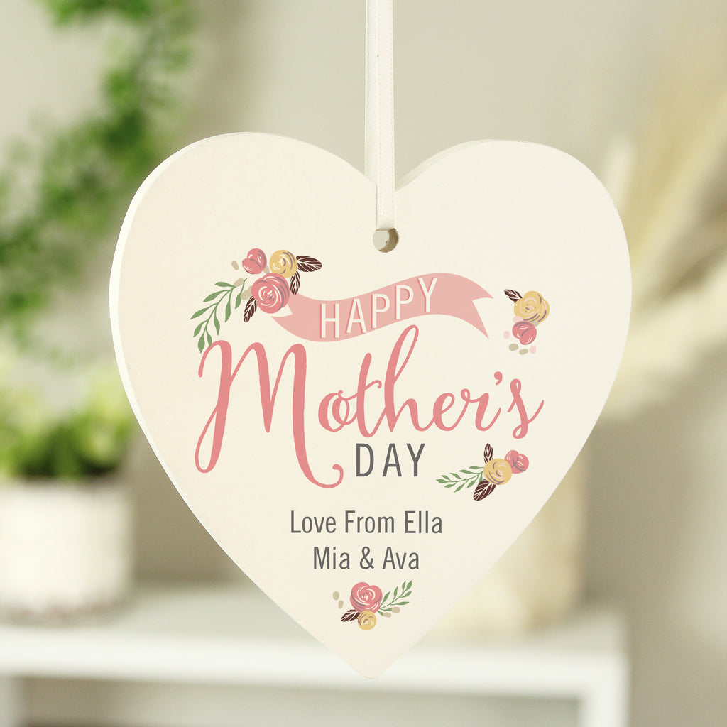 Personalised Floral Bouquet Mother's Day Wooden Heart Decoration | Hanging Decorations & Signs | Mother's Day Gift