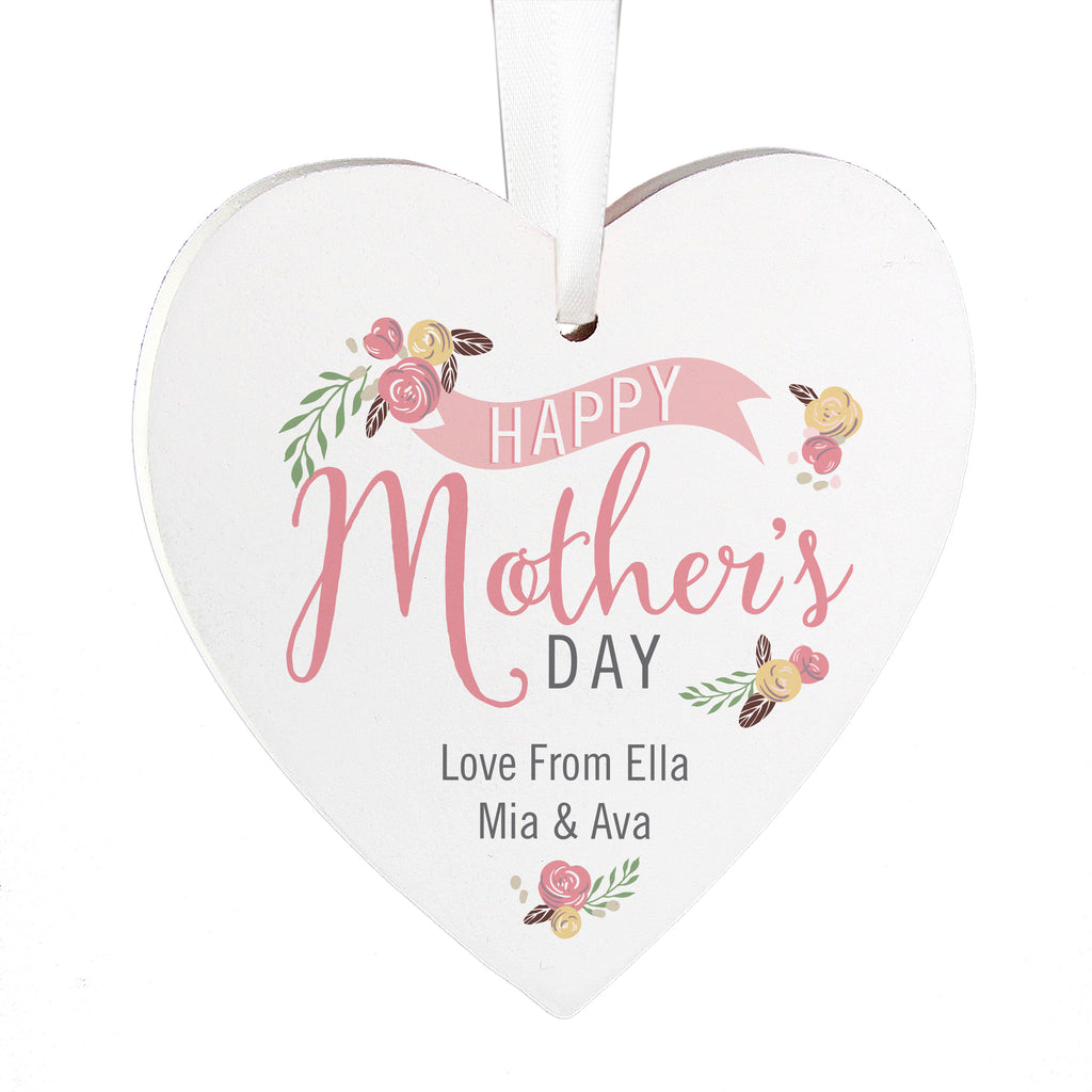 Personalised Floral Bouquet Mother's Day Wooden Heart Decoration | Hanging Decorations & Signs | Mother's Day Gift