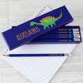 Personalised Dinosaur Box of 12 Blue HB Pencils | Stationery & Pens