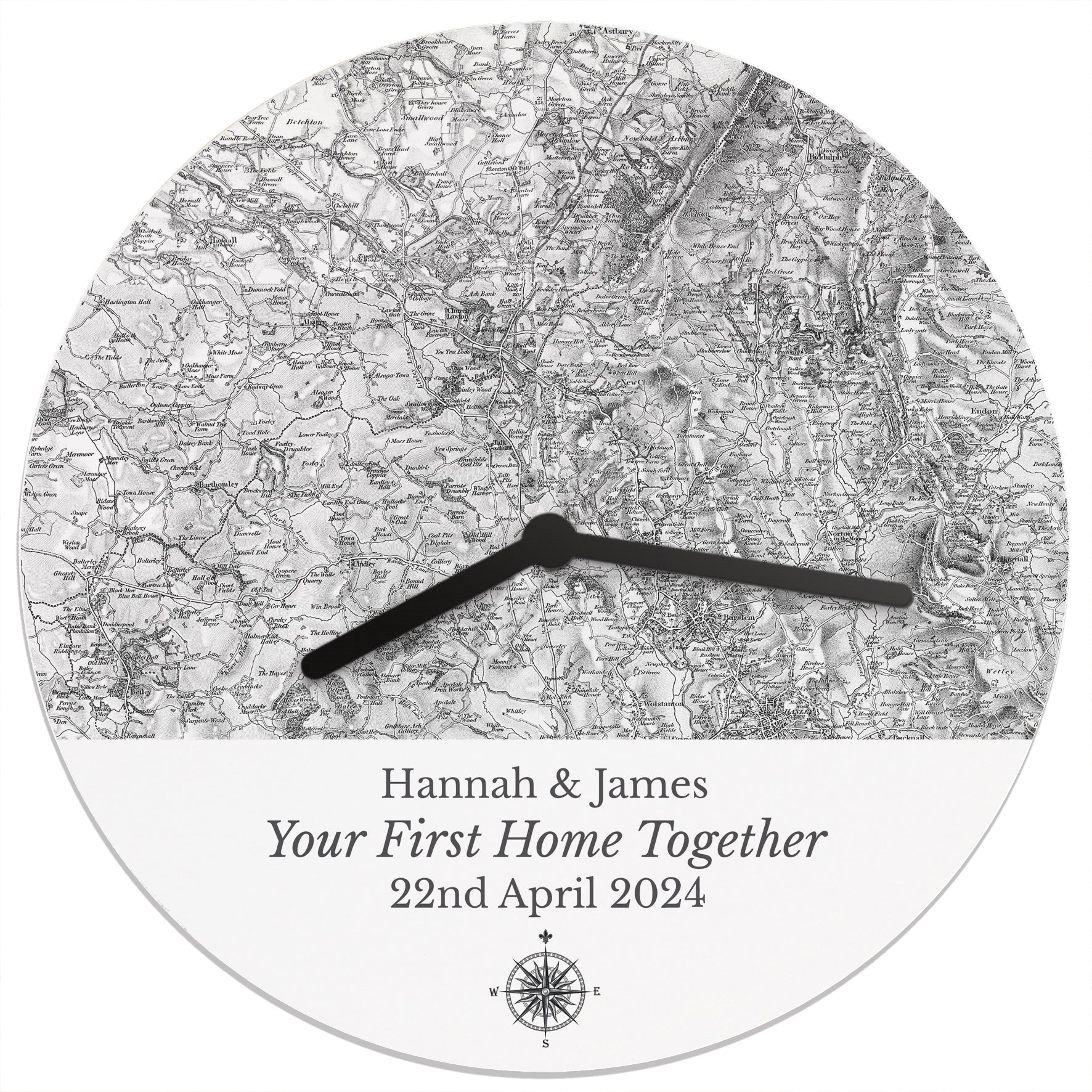 Personalised 1805 - 1874 Old Series Map Compass Wooden Clock - Wall Clock - Inspired Creative Gifts