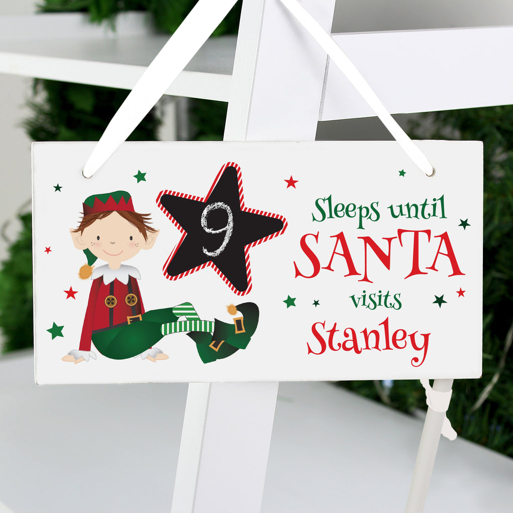 Personalised Elf Christmas Chalk Countdown Wooden Sign | Christmas Gift