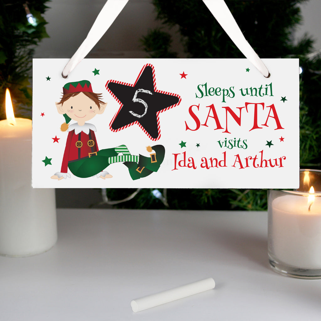 Personalised Elf Christmas Chalk Countdown Wooden Sign | Christmas Gift