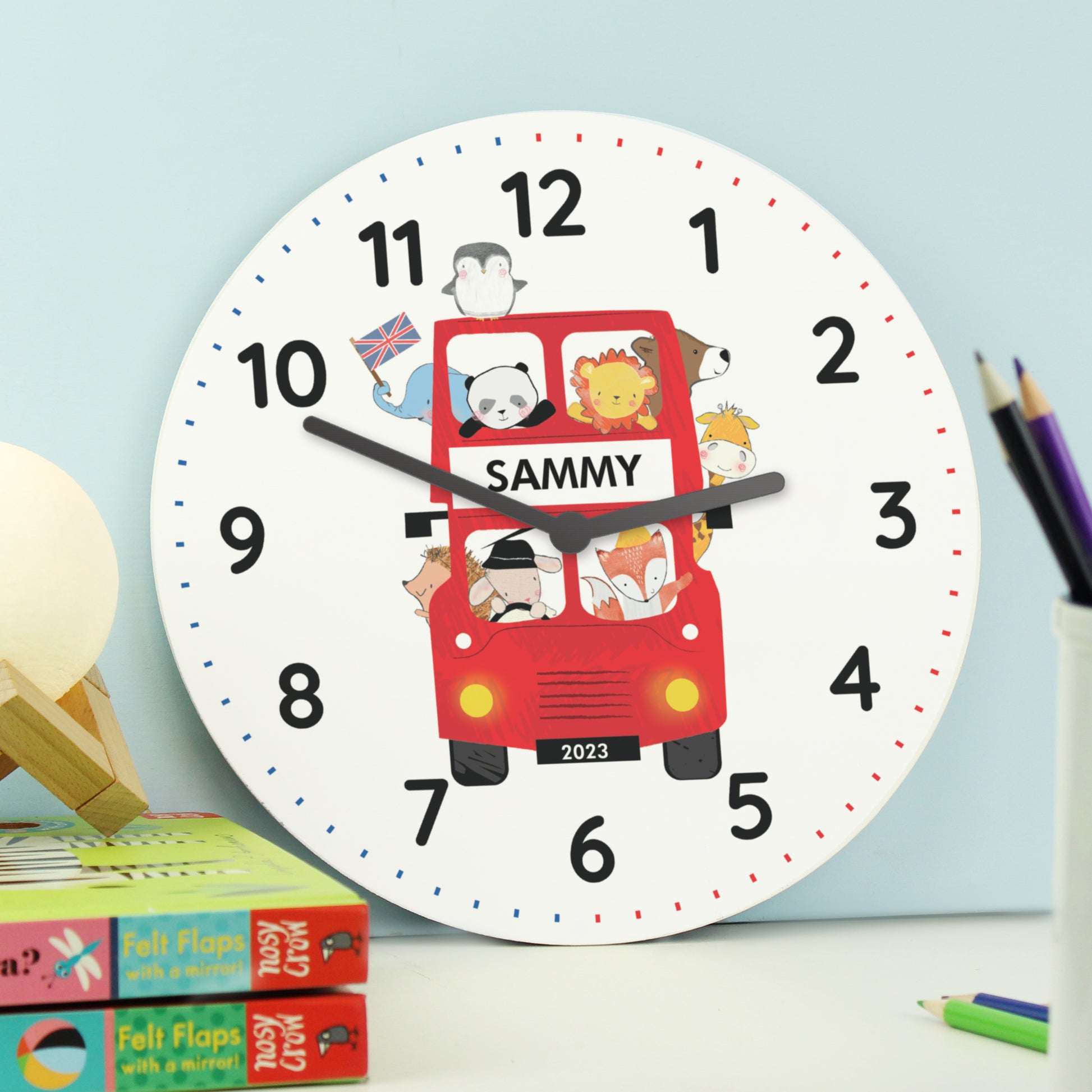 Personalised London Animal Bus Wooden Clock - Clocks & Watches - Inspired Creative Gifts