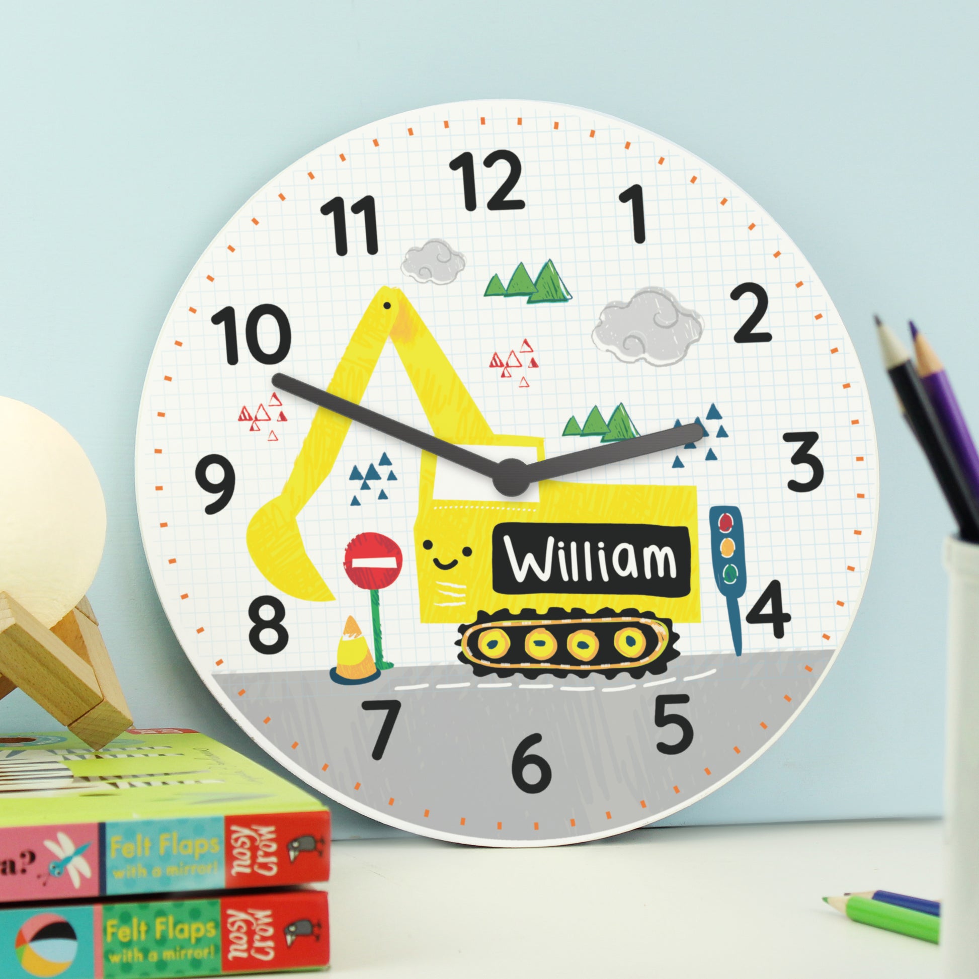 Personalised Digger Wooden Clock - Clocks & Watches - Inspired Creative Gifts