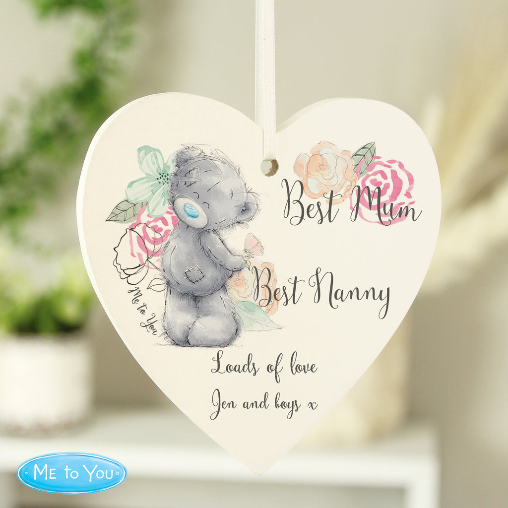 Personalised Me to You Floral Wooden Heart Decoration | Hanging Decorations & Signs