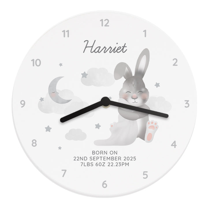 Personalised Baby Bunny White Wooden Clock - Clocks & Watches - Inspired Creative Gifts